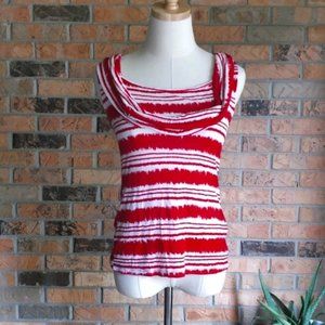 West Kei Red White Striped Tie-dye Tank Top Shirt Blouse S B3